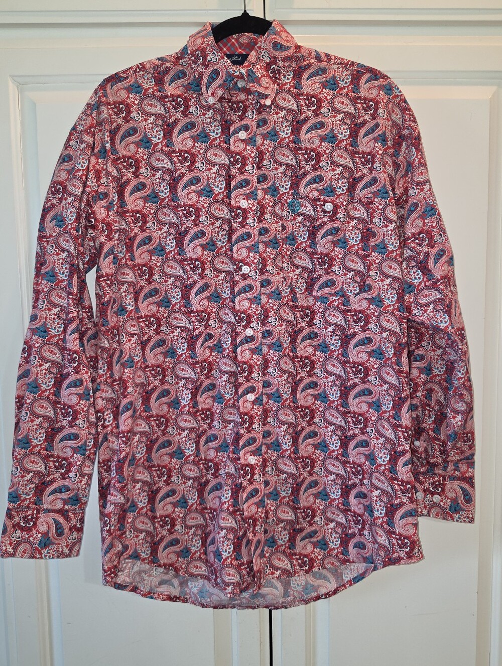 George Strait Wrangler Red Paisley Long-Sleeve Button-Down Shirt Medium